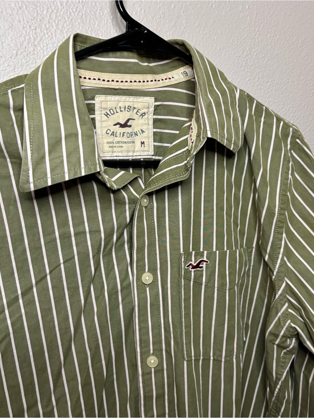 Hollister California Olive Green White light pink m Button Up Shirt Mens M Y2K